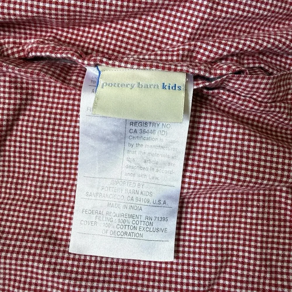 (2) Pottery Barn Kids Quilted Pillowcases Shams Red White Gingham Heart 30 X 24